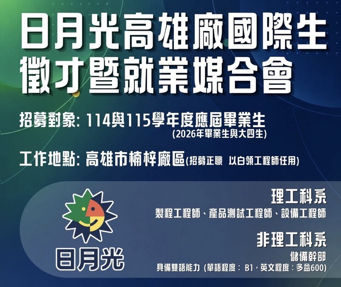 【External Event Information】📢 ASE Kaohsiung International Student Recruitment and Job Matching｜Registration Now Open!Image